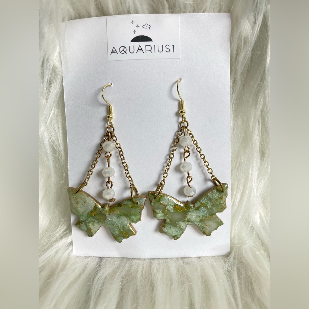 Handmade Green Butterly Dangling Earring